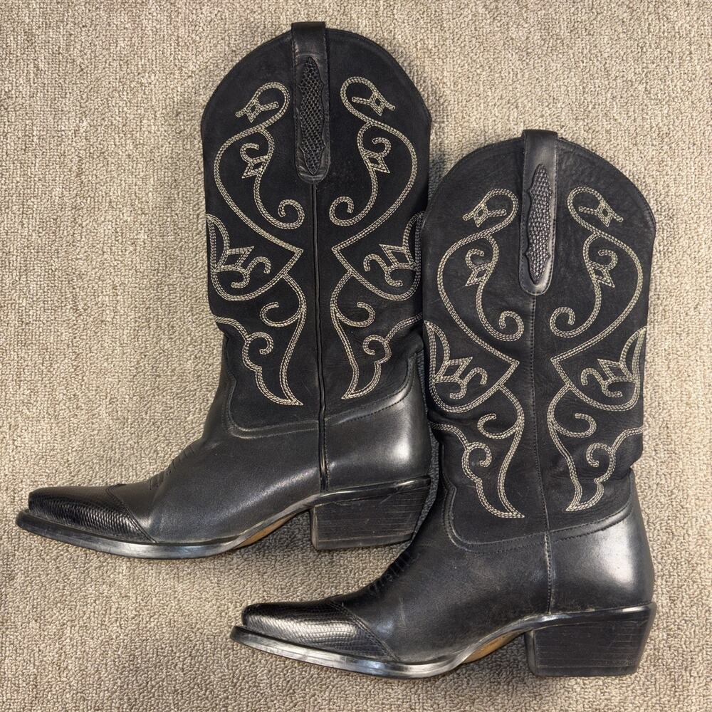 Vintage None West Women’s Cowboy Boots Black Size 6M Leather Clean